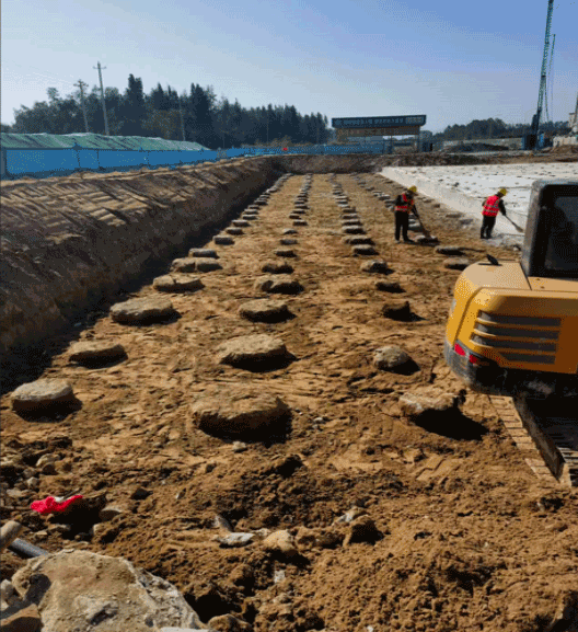 Completed high-pressure rotary jet grouting piles at site